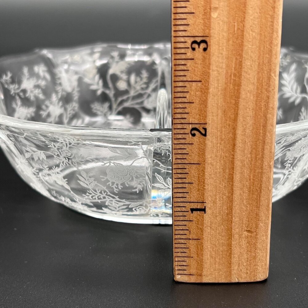 Vintage Fostoria Baroque Navarre Etched Glass Divided Serving Dish Floral Design - Picture 14 of 15